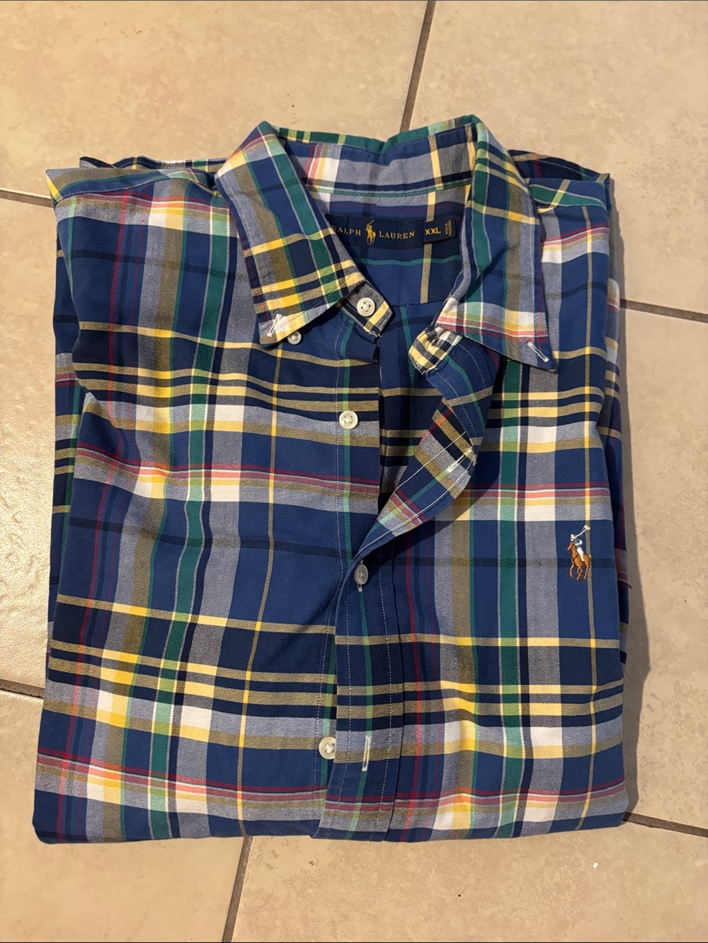 Ralph Lauren Blue Green Yellow Plaid Button-Down Shirt